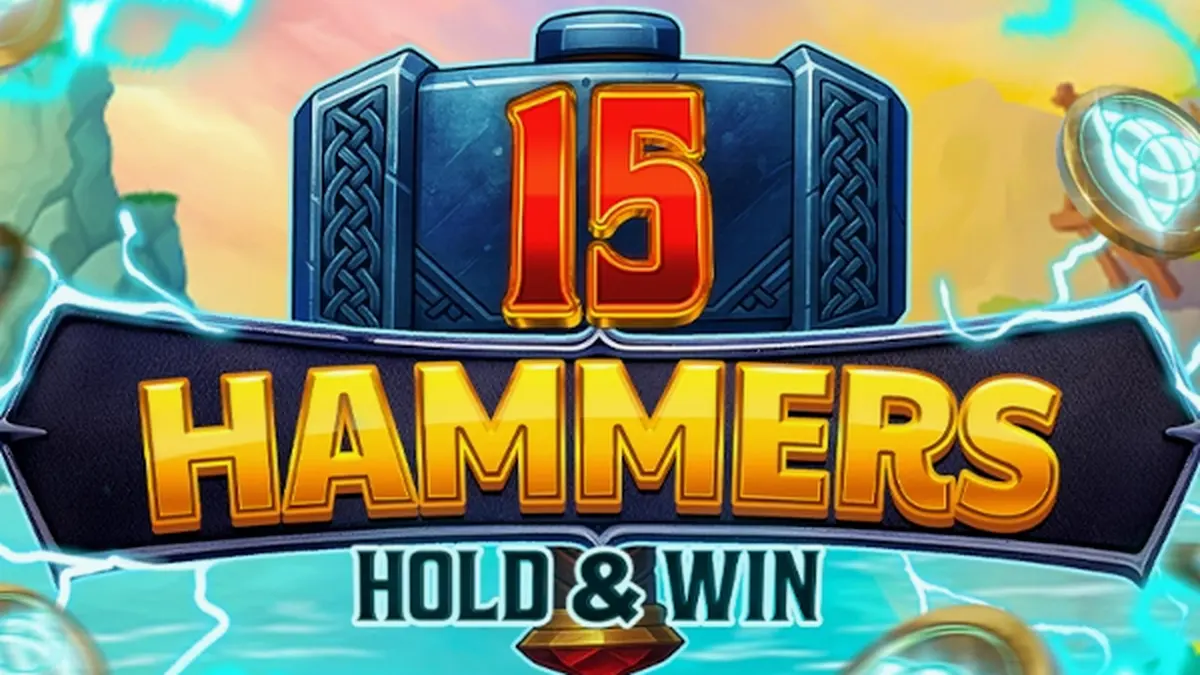 Interface do jogo de slot 15 Hammers: Hold & Win com elementos visuais temáticos