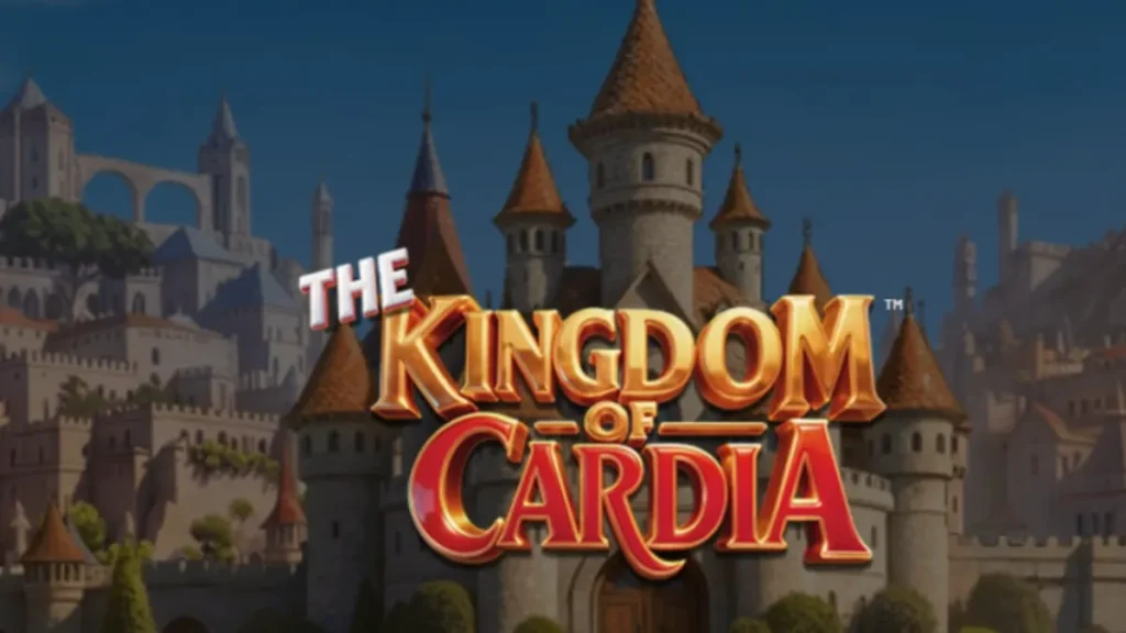 The Kingdom of Cardia slot machine interface with neon fantasy elements